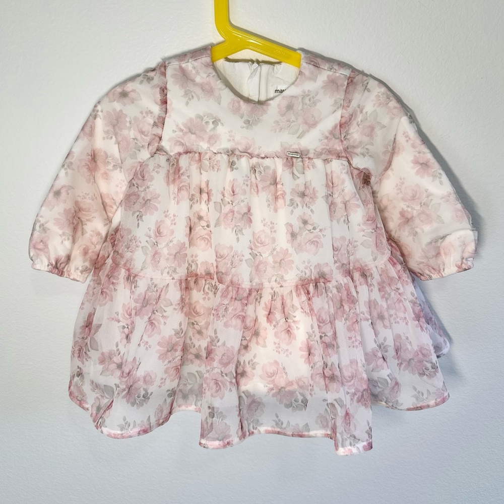 Mayoral Newborn 18M Pink Floral Tulle Dress – Baby Tulle Dress